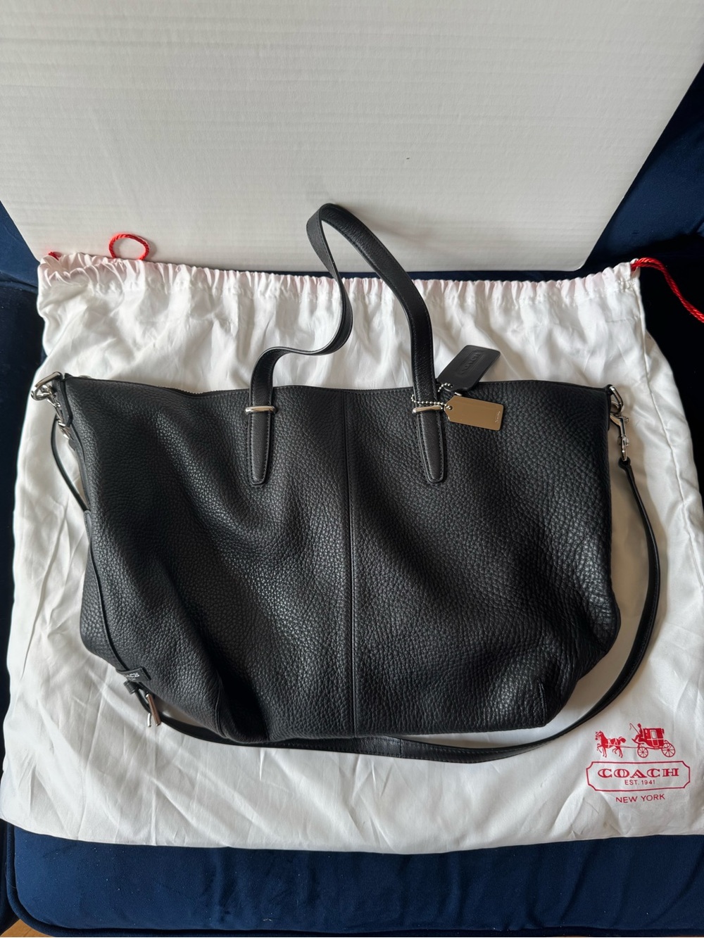 Coach Black Pebbled Leather Carryall Tote with Shoulder Strap